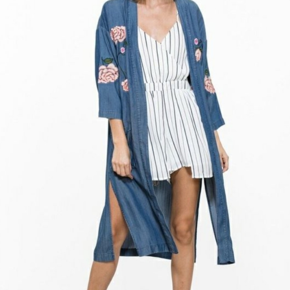 Denim Long Duster Kimoni by En Creme Sz Small